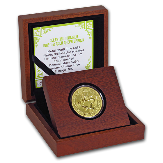 2019 Niue 1 oz Gold $250 Celestial Animals Dragon COA #7 (w/Box) 2019 Niue 1 oz Gold $250 Celestial Animals Dragon COA #7 (w/Box)